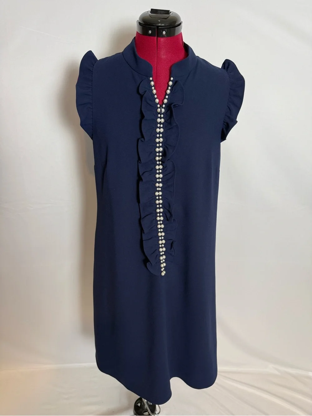 Lilly Pulitzer Adalee Shift Dress Women's Size 6 True Navy Pearl Embellishment